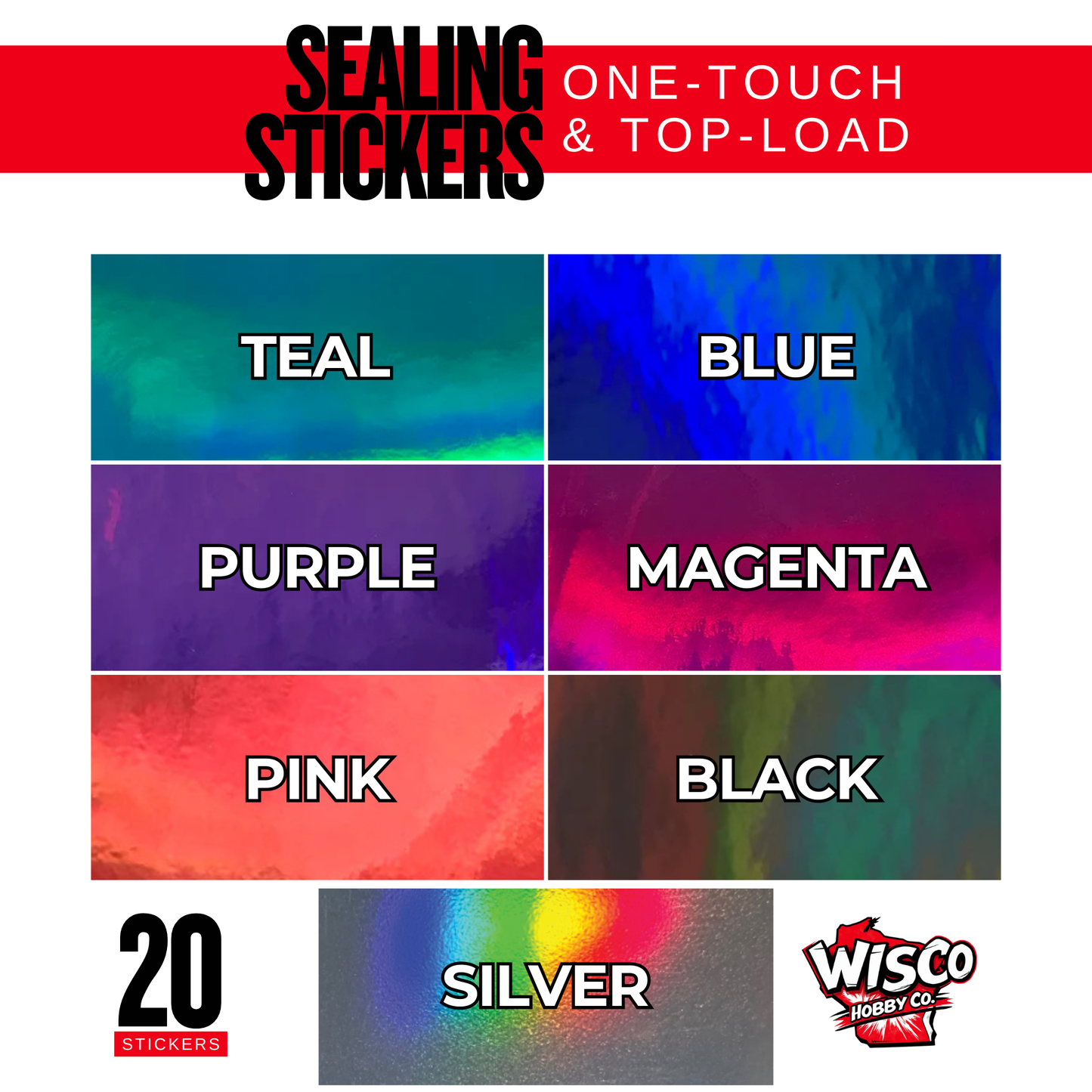 Trading Card Holder Sealing Stickers - Rainbow Holographic (Multiple Colors Available)