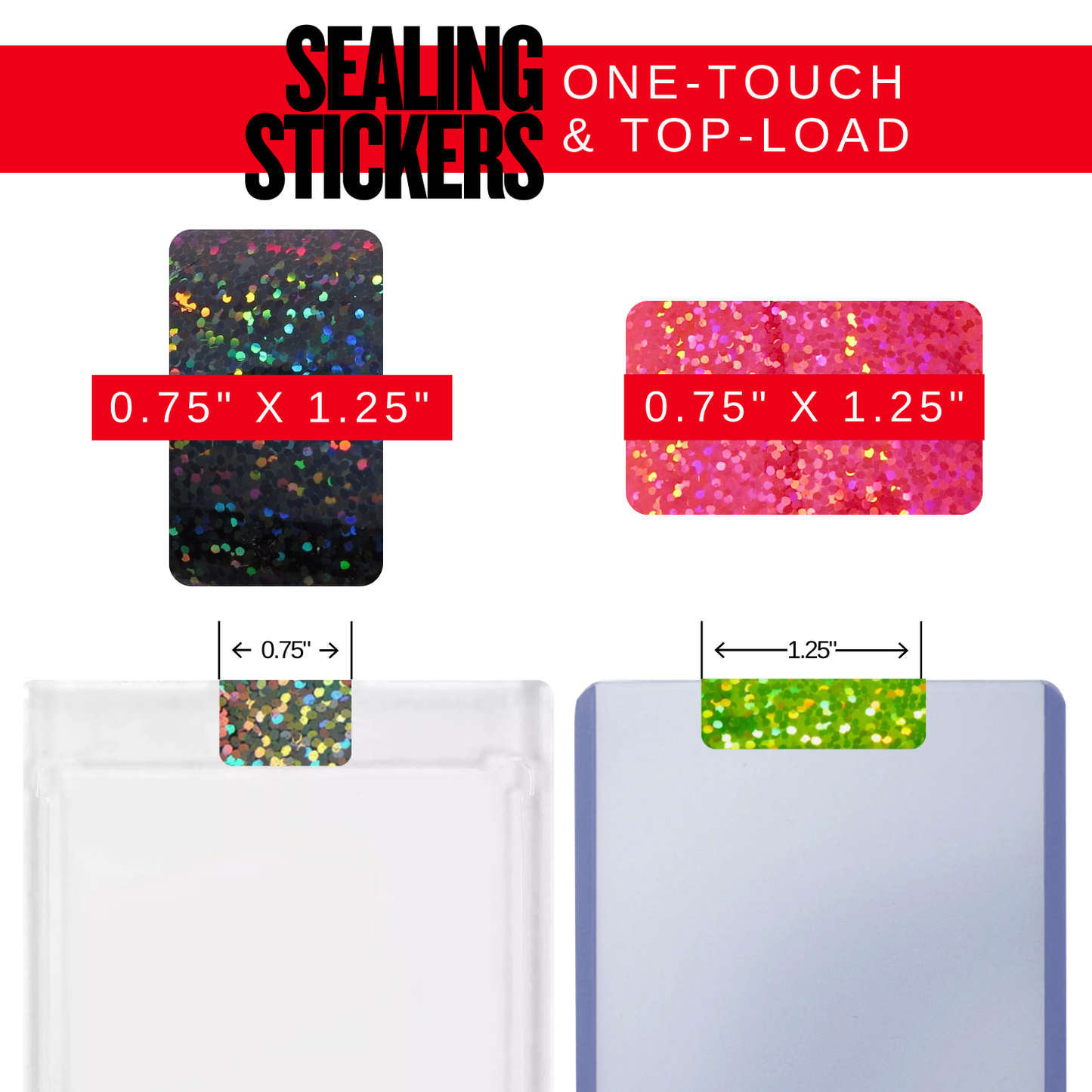 Trading Card Holder Sealing Stickers - Holographic Sparkle (Multiple Colors Available)